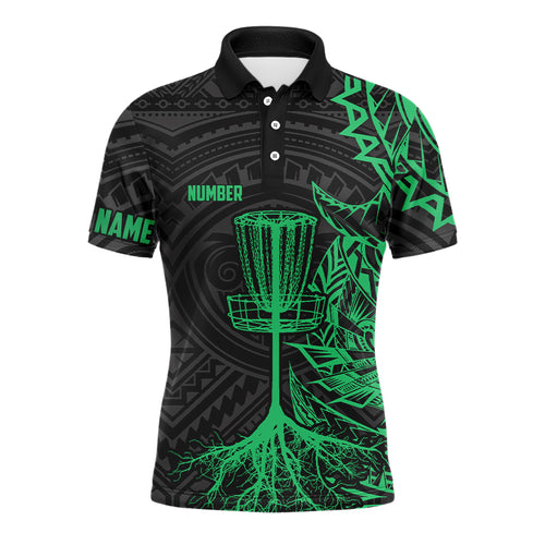 Green tribal Mens disc golf polo shirt custom black disc golf basket jerseys team mens disc golf shirt NQS6048