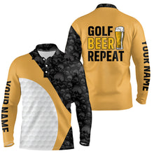 Load image into Gallery viewer, Funny Black golf skull camo Men golf polo shirts custom golf beer repeat, mens golf attire NQS6749