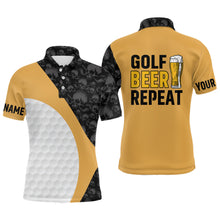 Load image into Gallery viewer, Funny Black golf skull camo Men golf polo shirts custom golf beer repeat, mens golf attire NQS6749