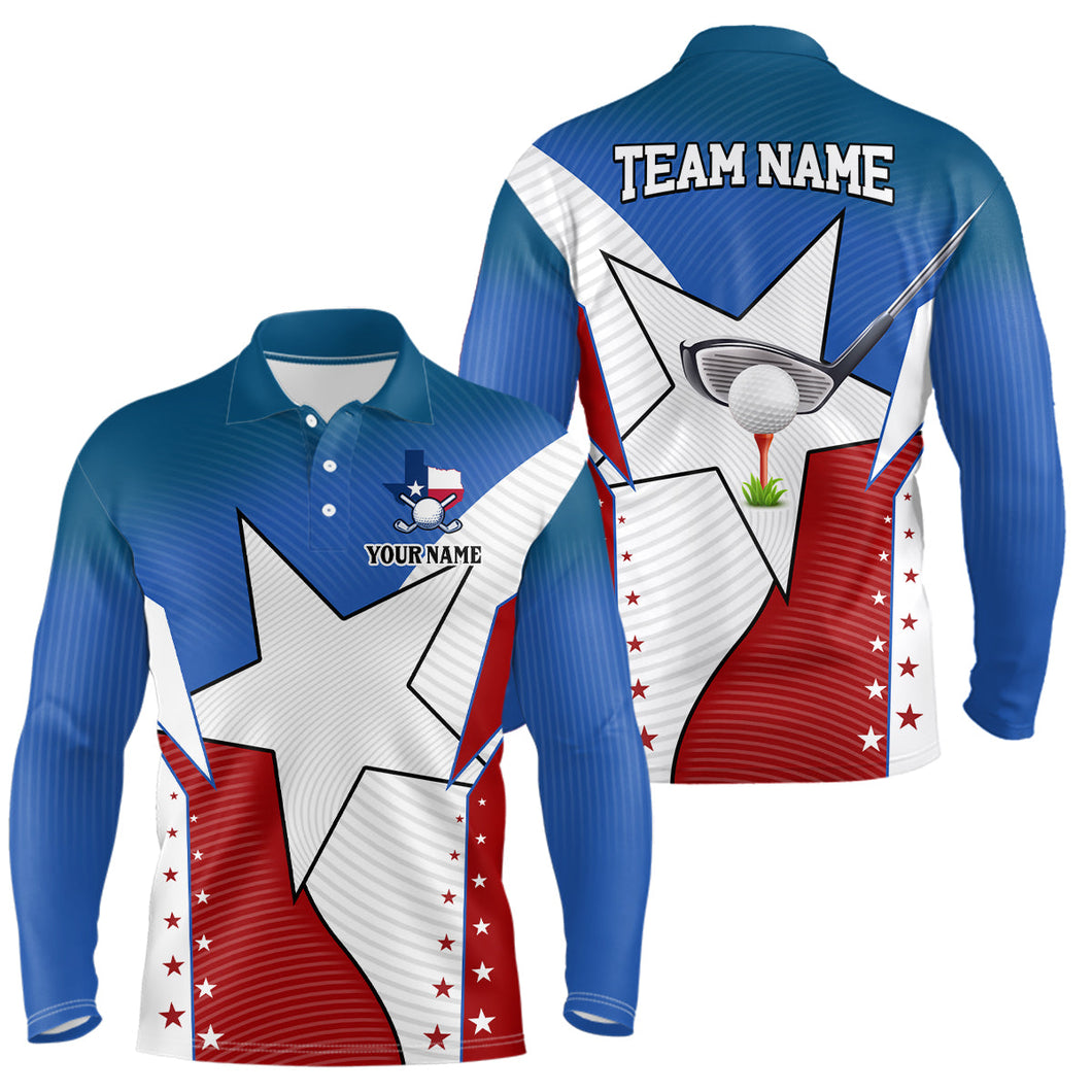 Texas flag retro Mens golf polo shirts custom golf apparel for team men, gifts for golf lovers NQS7400
