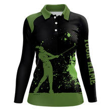 Load image into Gallery viewer, Black and green Womens golf polo shirts custom golf attire for women, golf gifts for team ladies NQS7580