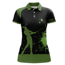 Load image into Gallery viewer, Black and green Womens golf polo shirts custom golf attire for women, golf gifts for team ladies NQS7580