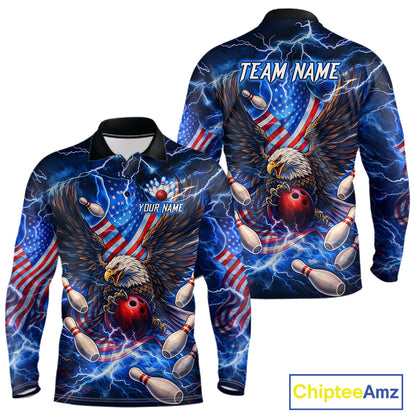 US Flag Eagle Bowling Shirts for Men Custom Blue Lightning Thunder Patriotic Team Bowling Jerseys NQS11581