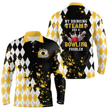 Load image into Gallery viewer, Personalized Yellow Retro Bowling Polo Shirts For Men custom My drinking team has a bowling problem NQS6951