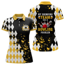 Load image into Gallery viewer, Yellow argyle pattern Retro Bowling Polo shirt For women custom My drinking team has a bowling problem NQS6951