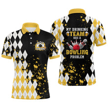 Load image into Gallery viewer, Personalized Yellow Retro Bowling Polo Shirts For Men custom My drinking team has a bowling problem NQS6951