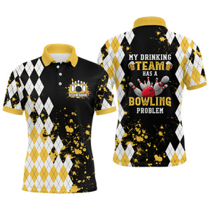 Personalized Yellow Retro Bowling Polo Shirts For Men custom My drinking team has a bowling problem NQS6951