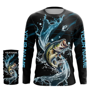 Largemouth Bass fishing blue water Custom performance long sleeve fishing shirts, Bass fishing jerseys NQS7411