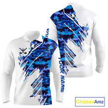 Load image into Gallery viewer, Personalized Mens golf polo shirts custom white and blue camo mens golf apparel, golfing gifts NQS10073