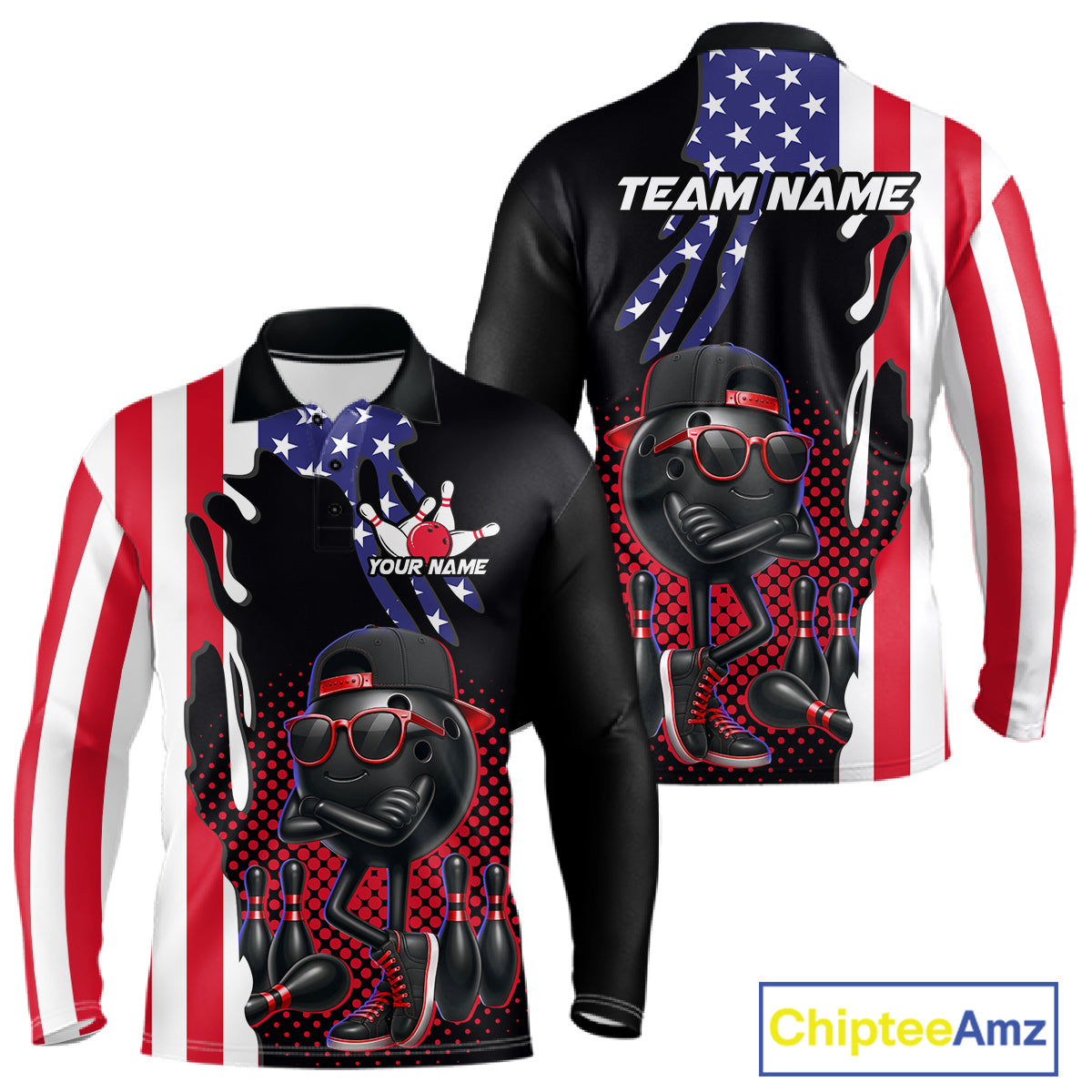Personalized American flag bowling jersey funny bowling shirts, patriotic bowling outfits for men NQS11383