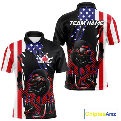 Personalized American flag bowling jersey funny bowling shirts, patriotic bowling outfits for men NQS11383
