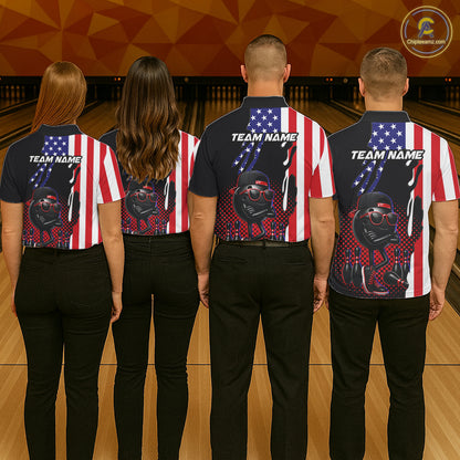 Personalized American flag bowling jersey funny bowling shirts, patriotic bowling outfits for men NQS11383