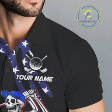 Load image into Gallery viewer, Personalized US flag golf shirts skull funny mens golf shirts custom patriotic golf outfit men NQS11384