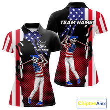 Load image into Gallery viewer, Personalized US flag golf shirts funny skull women's patriotic golf shirts custom ladies golf apparel NQS11384