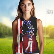 Load image into Gallery viewer, Personalized US flag golf shirts funny skull womens golf shirts sleeveless custom ladies golf apparel NQS11384