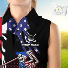 Load image into Gallery viewer, Personalized US flag golf shirts funny skull womens golf shirts sleeveless custom ladies golf apparel NQS11384