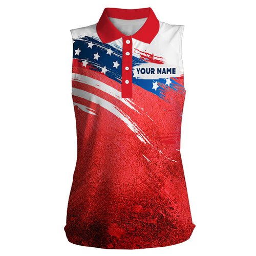 Watercolor American flag Women sleeveless polo shirt custom golf attire for women, golfer gifts NQS6075