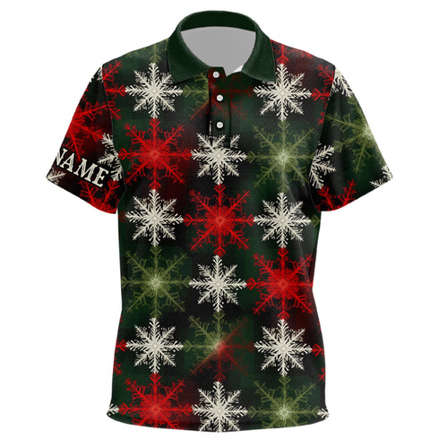 Kid golf polo shirts custom red green Christmas snowflake pattern, Kids christmas golf shirts NQS6783