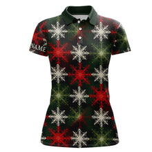 Load image into Gallery viewer, Womens golf polo shirt custom red green Christmas snowflake pattern, womens christmas golf shirts NQS6783