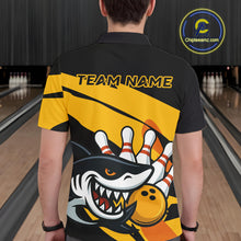 Load image into Gallery viewer, Black and yellow shark Bowling polo, quarter zip shirt for men custom Shark Bowling team league shirt NQS10393