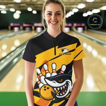 Load image into Gallery viewer, Black and yellow shark Women Bowling polo, quarter zip shirt custom Shark Bowling team league shirt NQS10393
