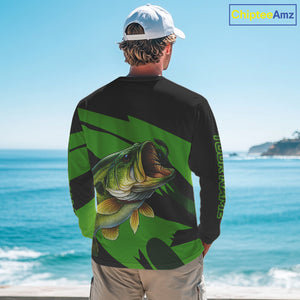 Black and Green Largemouth Bass fishing UV Protection shirts custom name Bass fishing jerseys NQS10394