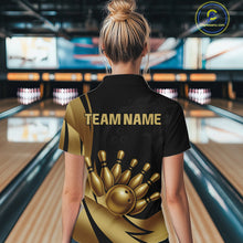 Load image into Gallery viewer, Black and Gold Women Bowling Polo, Quarter Zip Shirts Custom Team Bowling League Jersey NQS10079
