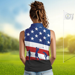 American Flag golf polo shirts for men Custom Red, White and Blue Patriotic mens golf attire NQS10230