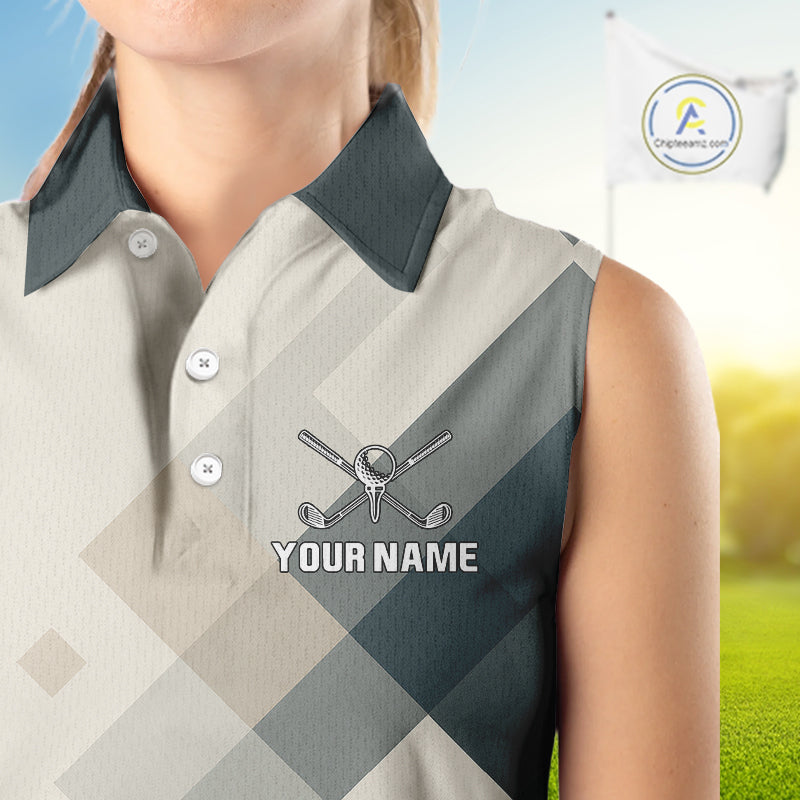Vintage Pastel Argyle Pattern sleeveless Golf Polo Shirt For Women Custom retro ladies golf outfit NQS10232