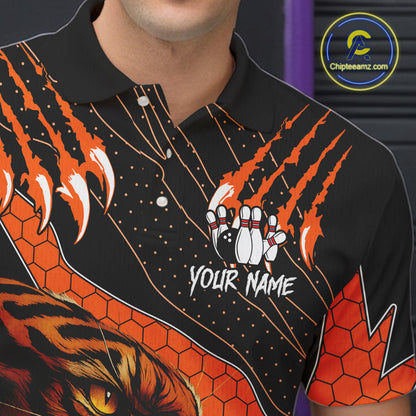 Personalized Tiger Bowling Team Men Polo, Quarter Zip Shirts, Black And Orange Tiger Bowling Jerseys NQS10398
