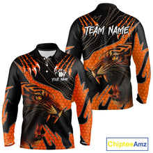 Load image into Gallery viewer, Personalized Tiger Bowling Team Men Polo, Quarter Zip Shirts, Black And Orange Tiger Bowling Jerseys NQS10398