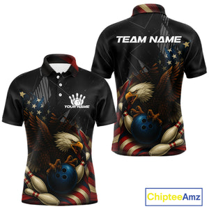 American Flag Eagle Black Bowling Shirts For Men Custom Patriotic Bowling Team Jersey gift for Bowler NQS10606