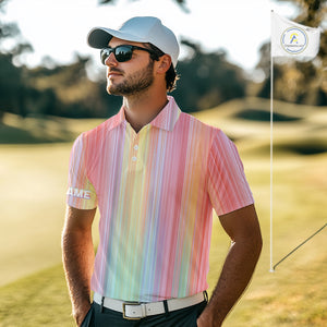 Colorful rainbow stripe pattern Mens golf polo shirt custom best golf apparel for men NQS10406