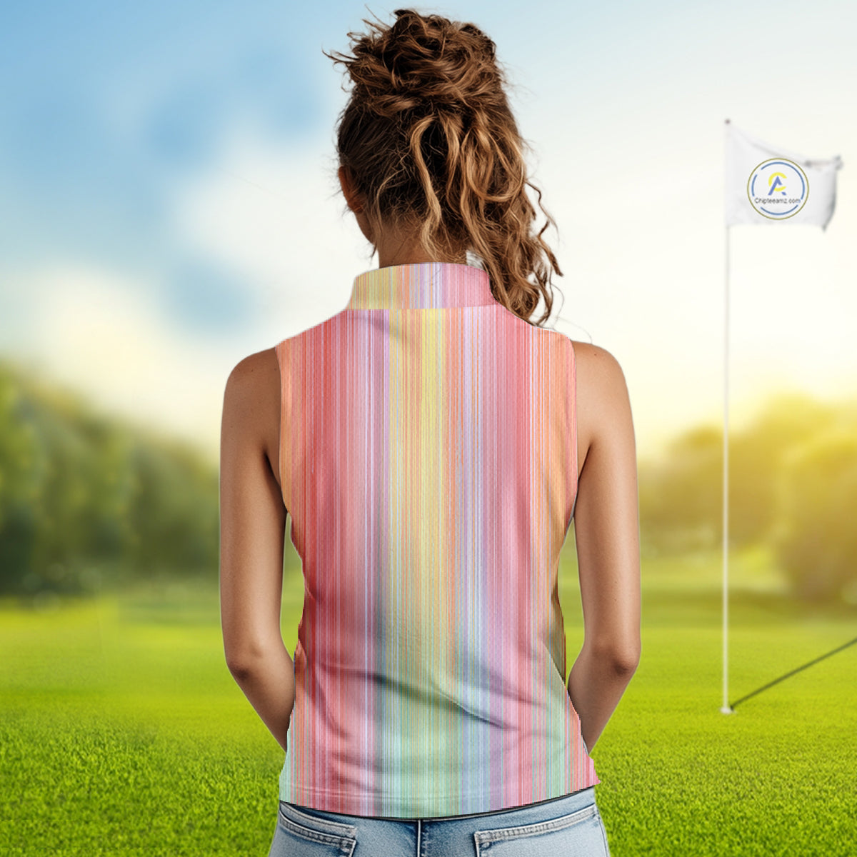 Colorful rainbow stripe pattern Mens golf polo shirt custom best golf apparel for men NQS10406