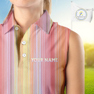 Colorful rainbow stripe pattern Women Sleeveless polo shirt custom best golf apparel for ladies NQS10406