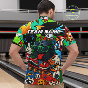 Custom Funny colorful pattern Bowling Team Polo, Quarter Zip Shirt For Men, Mens Bowling Jersey NQS10094