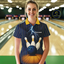 Load image into Gallery viewer, Custom Yellow and Blue Lightning Thunder Bowling Polo, 1/4 Zip Shirts For Women, Team Bowling Outfits NQS10620