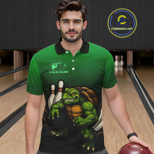 Custom Green Turtle Bowling Polo, Quarter Zip shirts For Men, Bowling tournament Team Jerseys NQS10624