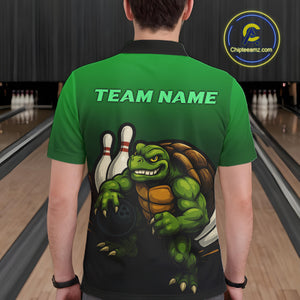Custom Green Turtle Bowling Polo, Quarter Zip shirts For Men, Bowling tournament Team Jerseys NQS10624