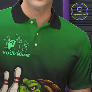 Custom Green Turtle Bowling Polo, Quarter Zip shirts For Men, Bowling tournament Team Jerseys NQS10624