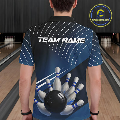 Black and Blue Bowling Polo, Quarter Zip shirts For Men Custom Bowling tournament Team Jerseys NQS10625