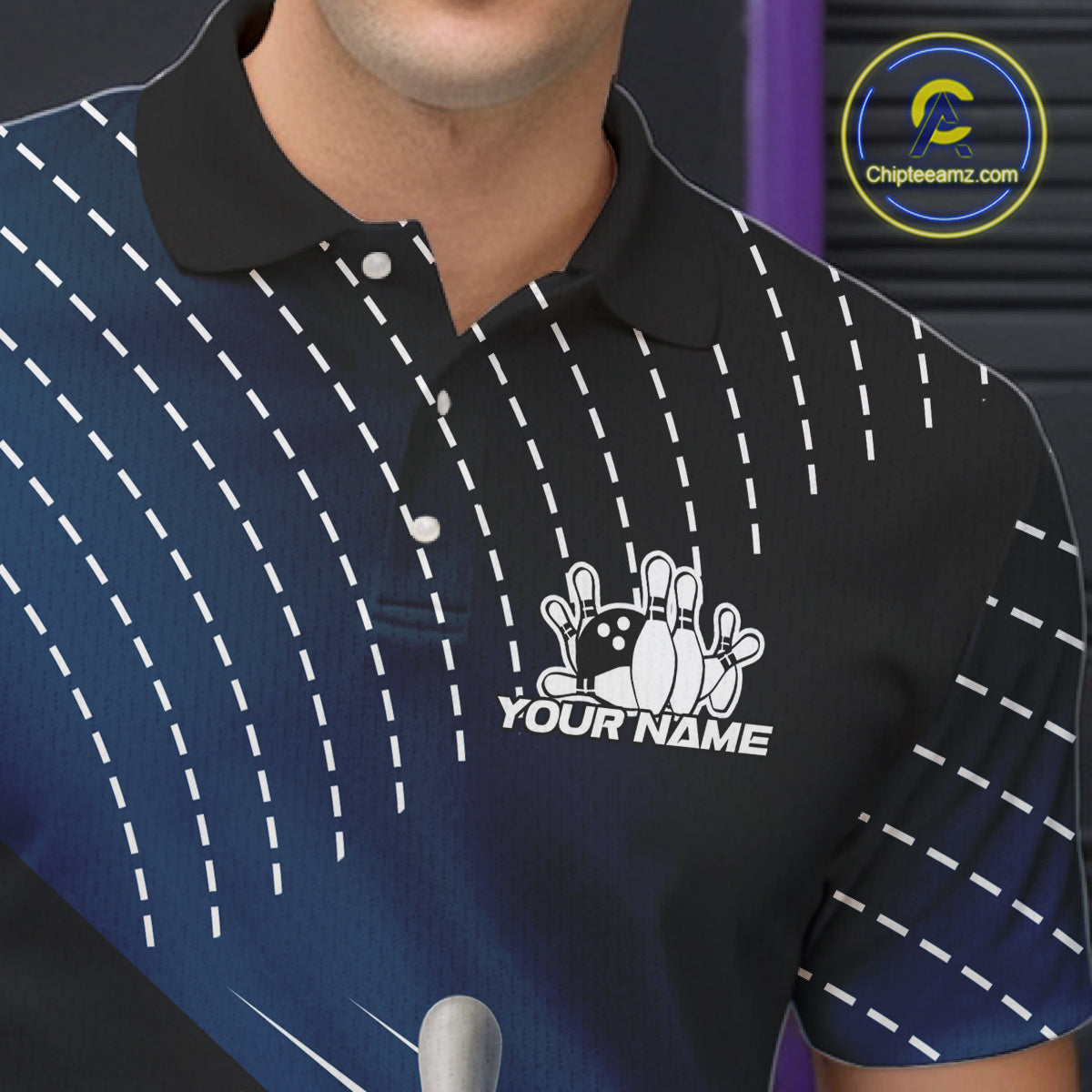 Black and Blue Bowling Polo, Quarter Zip shirts For Men Custom Bowling tournament Team Jerseys NQS10625