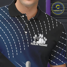 Load image into Gallery viewer, Black and Blue Bowling Polo, Quarter Zip shirts For Men Custom Bowling tournament Team Jerseys NQS10625