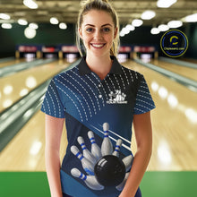 Load image into Gallery viewer, Black and Blue Bowling Polo, Quarter Zip shirts For Women Custom Bowling tournament Team Jerseys NQS10625