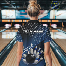 Load image into Gallery viewer, Black and Blue Bowling Polo, Quarter Zip shirts For Women Custom Bowling tournament Team Jerseys NQS10625