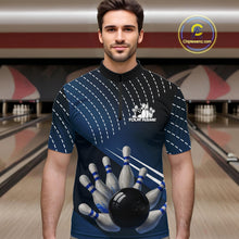 Load image into Gallery viewer, Black and Blue Bowling Polo, Quarter Zip shirts For Men Custom Bowling tournament Team Jerseys NQS10625
