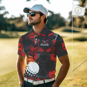 Black and Red Camo Flame Golf Ball Custom Men golf polo shirt, personalized golf top for men NQS10100