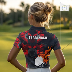 Black and Red Camo Flame Golf Ball Custom Women golf polo shirts, personalized golf top for ladies NQS10100