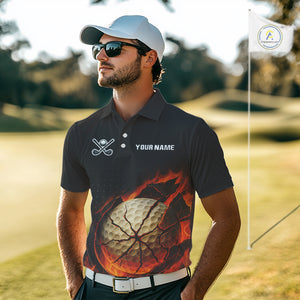 Flame Broken Golf Ball Custom Men golf polo shirt, personalized cool golf outfit for men NQS10101