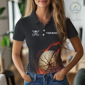 Flame Broken Golf Ball Custom Women golf polo shirt, personalized cool golf outfit for ladies NQS10101